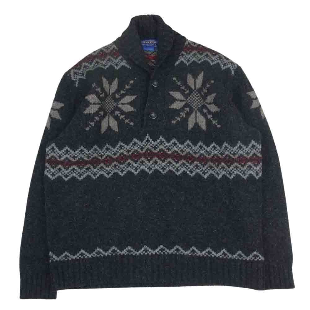 【新品未使用】ペンドルトン　カーディガン　ニット　グレー　毛　ネイティブ柄 PENDLETON - PENDLETON ペンドルトン ショールカラー コットン ニット トップス