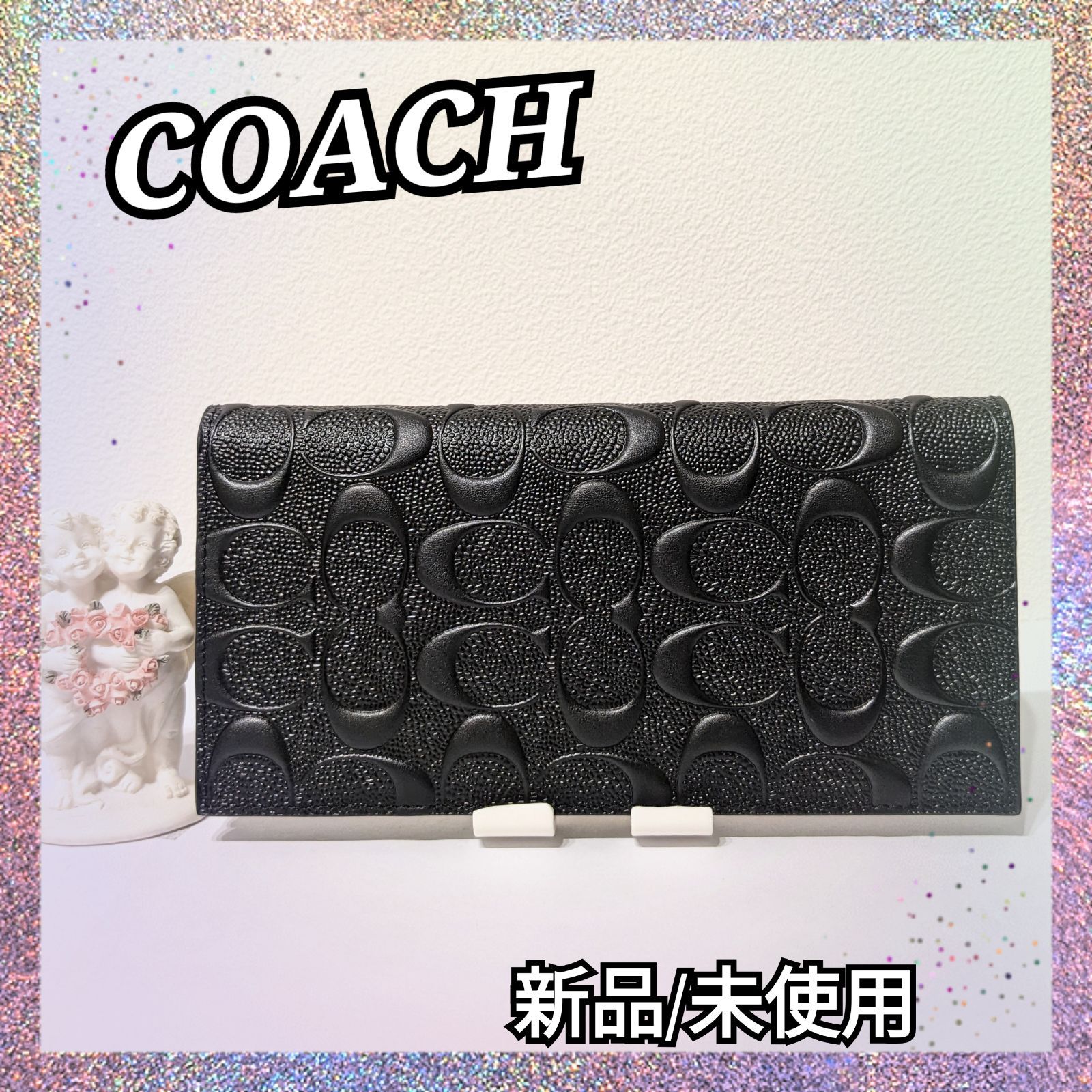 新品 未使用】 COACH コーチ 長財布 シグネチャー ブラック スリム