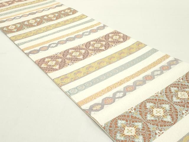 平和屋着物○全通柄袋帯 唐織 青海波花菱横段文 金銀糸 正絹 逸品