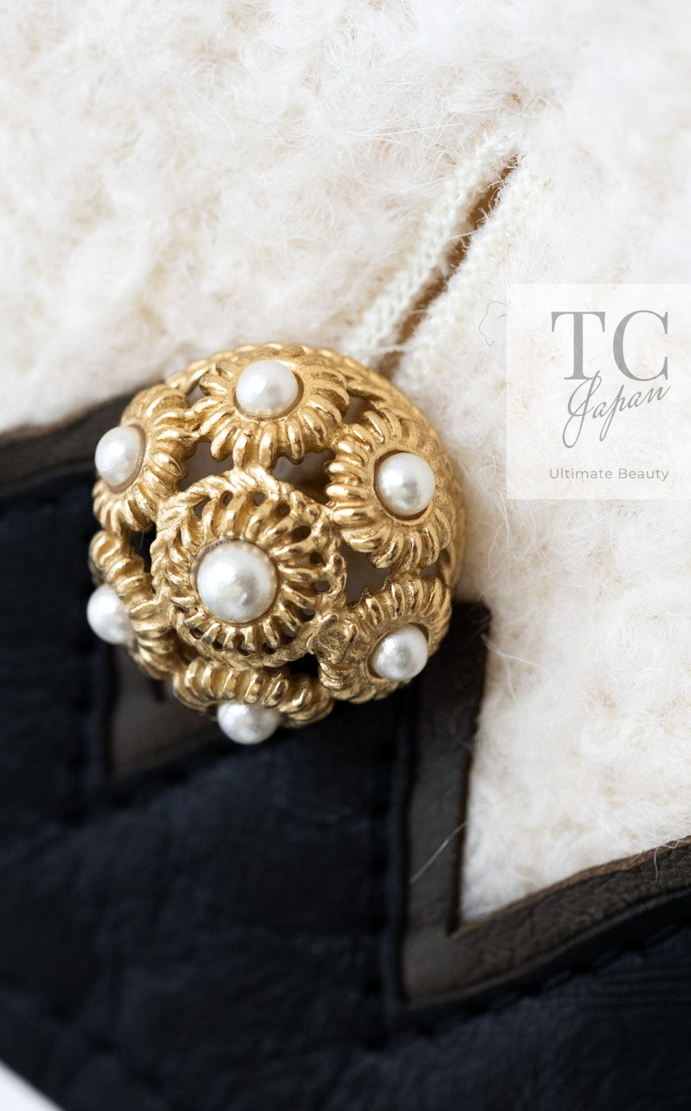 シャネル スカート CHANEL アイボリー ウール モヘア レザートリム  