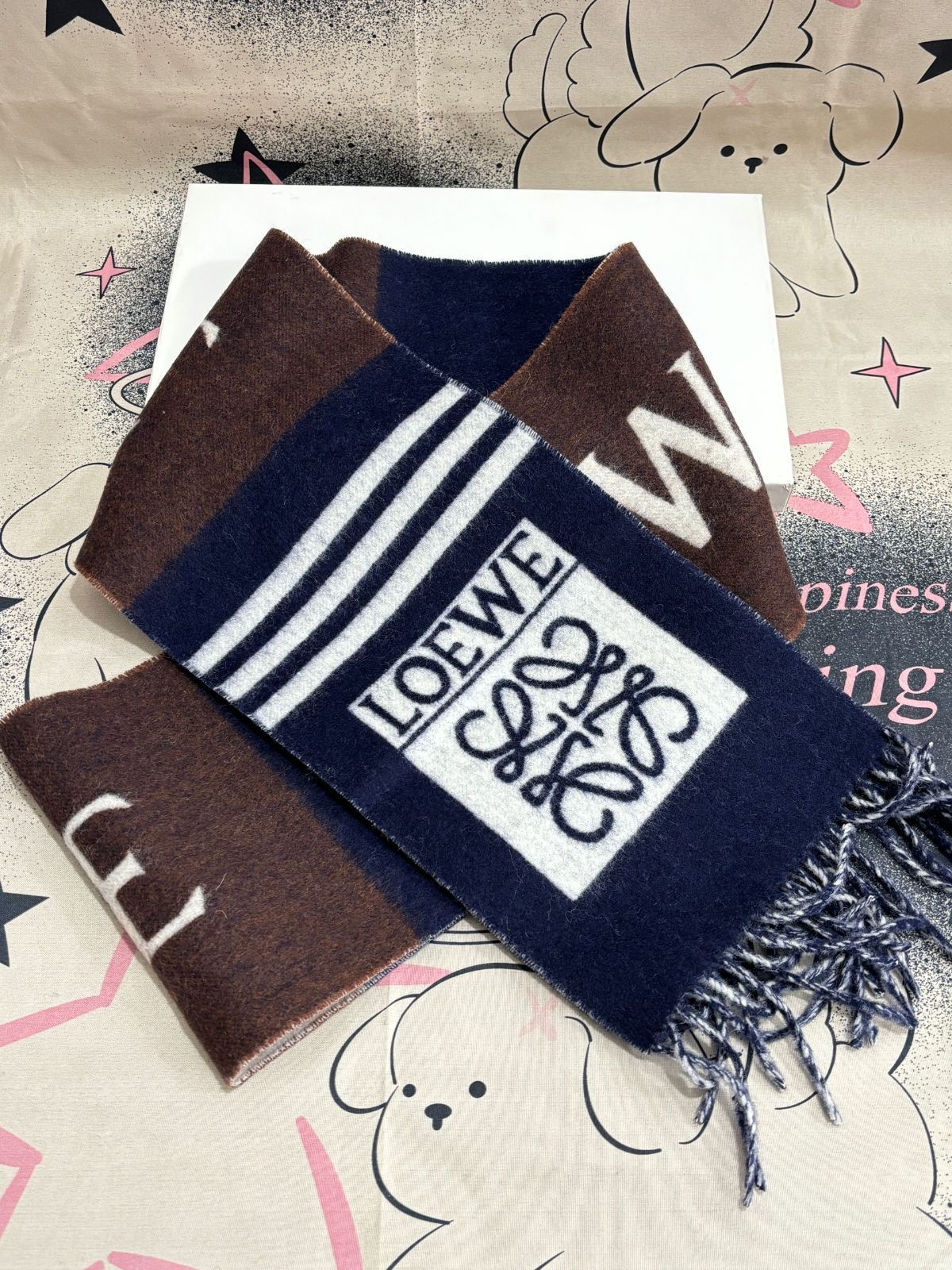 loewe ロエベ ウール カシミヤ ケーブルニット マフラー ストール  