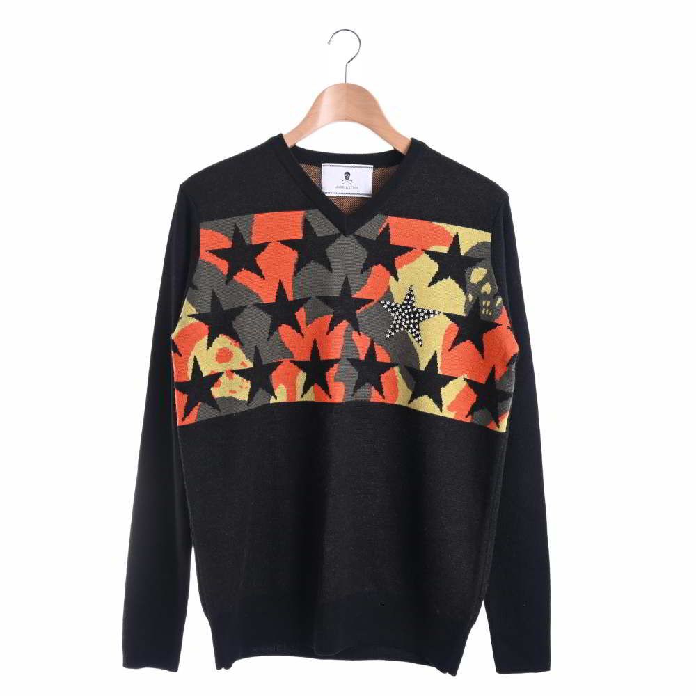 美品 MARK&LONA マークアンドロナ スター柄 Vネックニットセーター