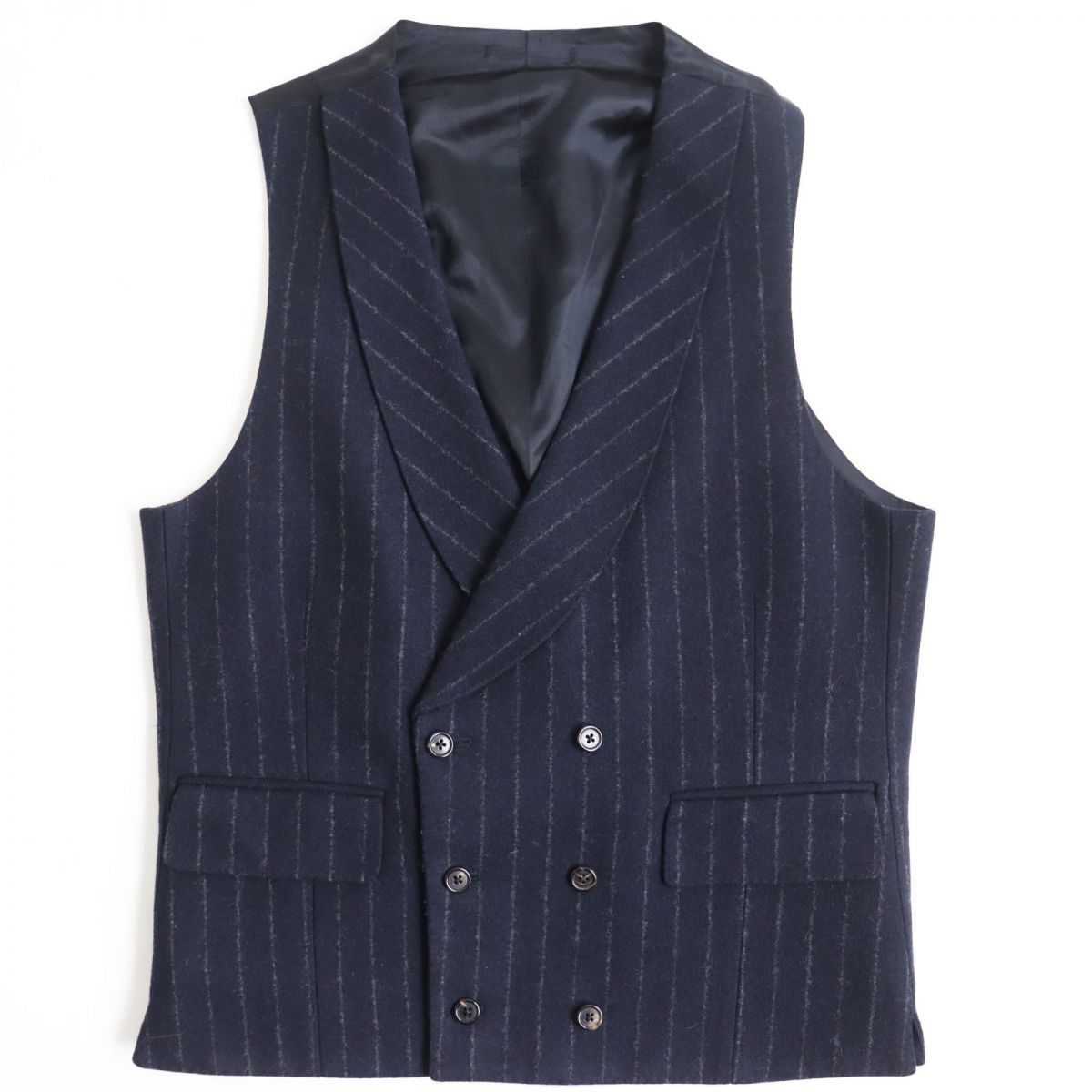 美品>gabriele pasini 安っぽく ネイビー ダブル ウール スーツ 52