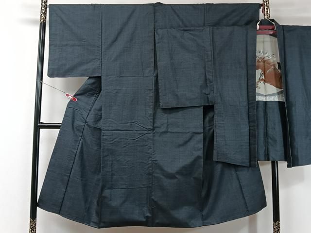 平和屋着物●男性　紬　アンサンブル　髭紬：羽織　霞文　黒緑色　正絹　逸品　未使用　CAAY8108gh 平和屋着物□男性 紬・髭紬羽織セット 霞文 正絹 逸品 CAAL0377ng 平和