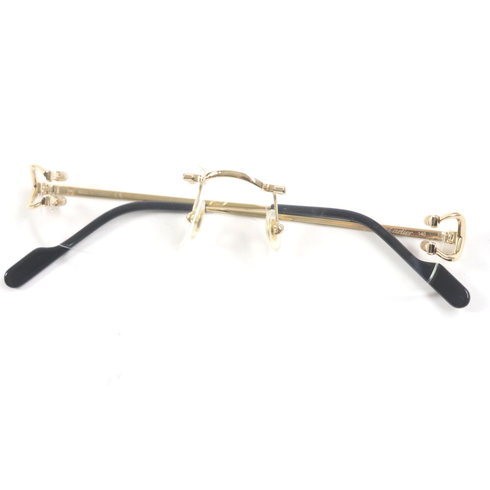 極美品Cartier カルティエ CT0344O シグネチャー Cドゥ カルティ ツーポイント ロゴ金具 メガネ 眼鏡 アイウェア ゴールド ブラック 18 140 フランス製 メンズ