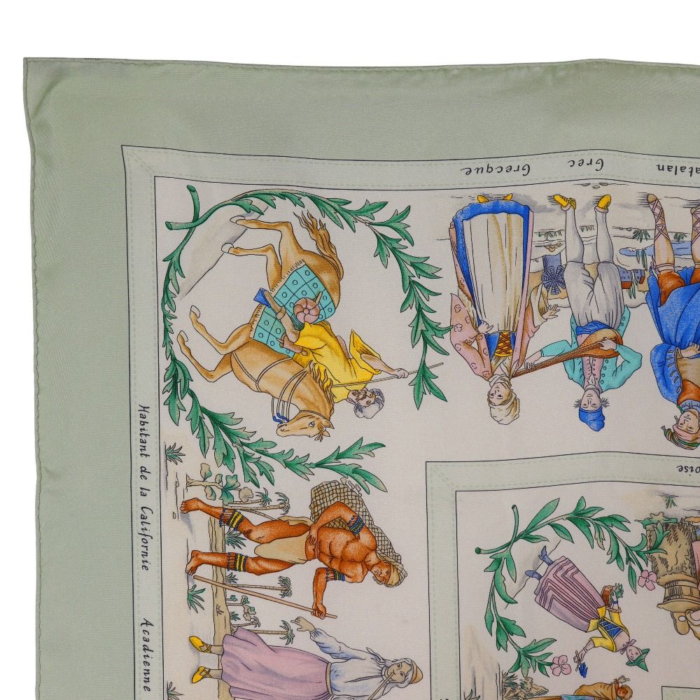 HERMES エルメス カレ90 COSTUMES CIVILS ACTUELS 現代市民の服装 ライトグリーン レディース スカーフ