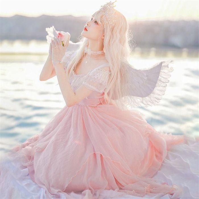 【北極星Polaris】ロリィタワンピース ピンク カチューシャ付き 北極星Polaris】ロリィタワンピース ピンク カチューシャ付き