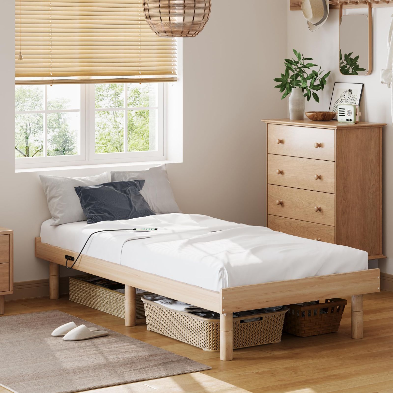 超激得豊富な未使用　WLIVE 脚付き　すのこベッド 天然木　シングルベッド コンセント付き ベッドフレーム
