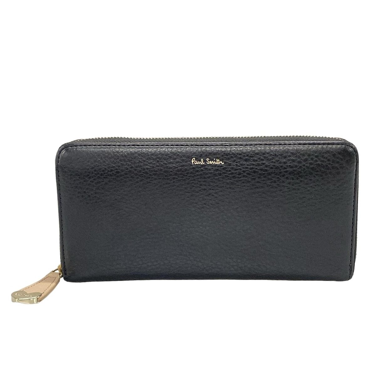PaulSmith ポールスミス 長財布 ハートプル PWU916 黒 ラウンドファスナー レザー