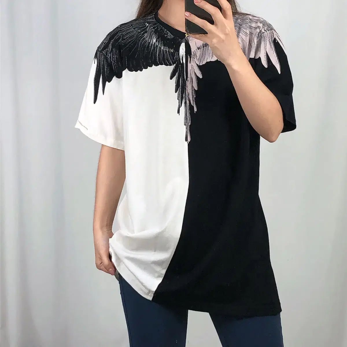 未使用 MARCELO BURLOW 羽根 フェザーデザイン 黒 Tシャツ XL 【公式通販】