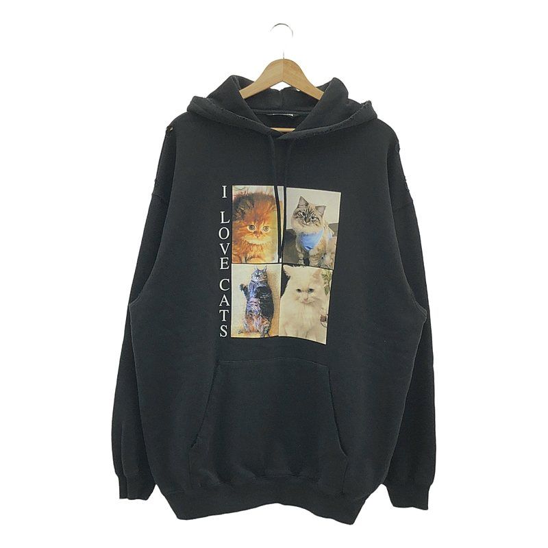 BALENCIAGA / バレンシアガ | I LOVE CAT MEDIUM FIT HOODIE / ダメージ加工 キャット プリント スウェット フーディ | XS | ブラック | メンズ BALENCIAGA / バレンシアガ | I LOVE CAT MEDIUM FIT HOODIE