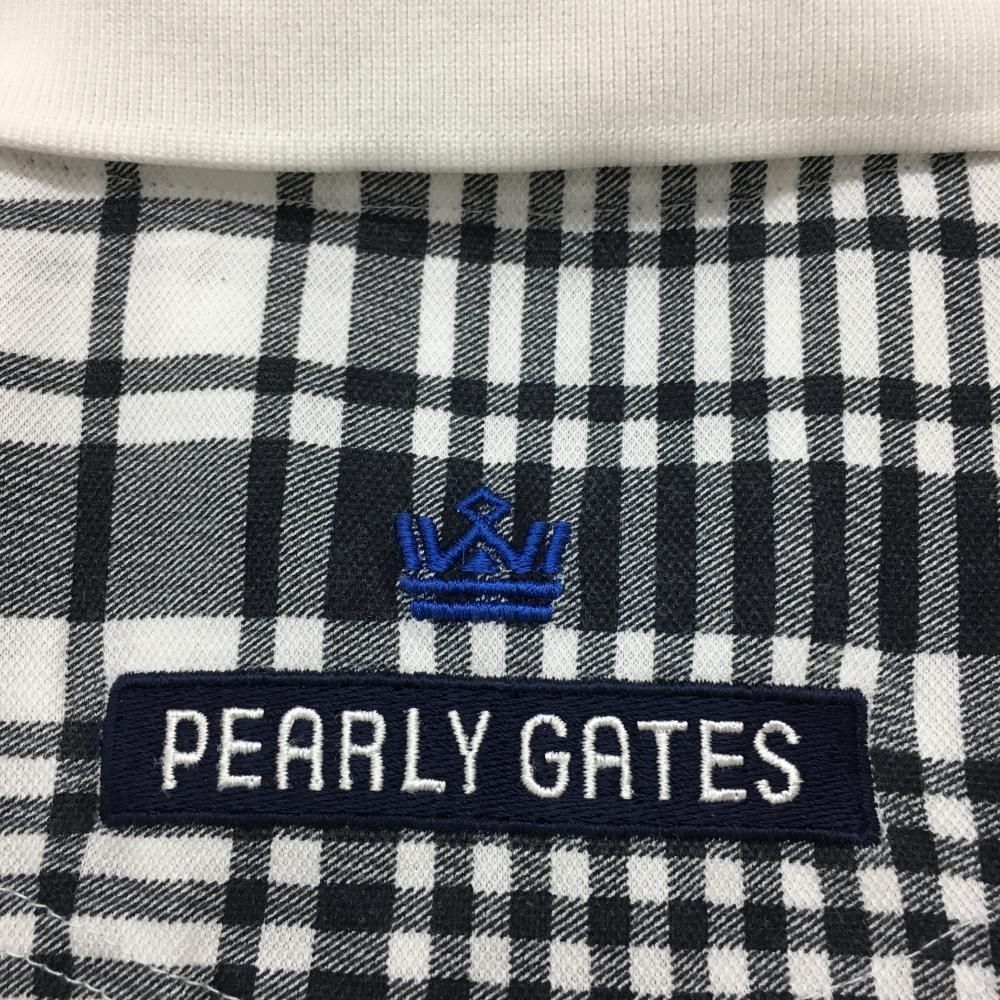美品】パーリーゲイツ 半袖ポロシャツ 白×ネイビー チェック コットン