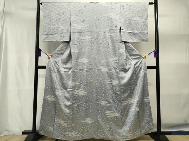 平和屋着物○上質な小紋 雪輪花文 金彩 鬼しぼ縮緬 正絹 逸品