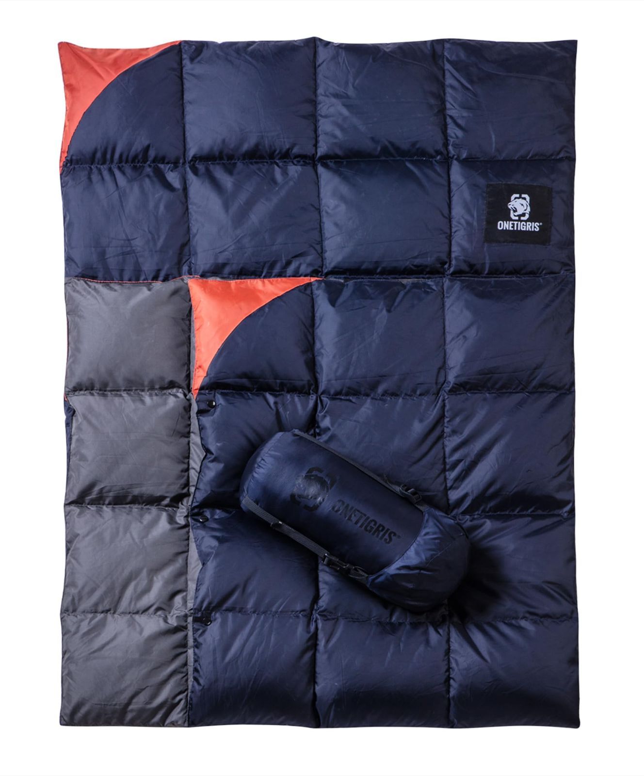 Color ブルー OneTigris ダウンブランケット 195cmⅹ135cm マルチブランケット 防寒 キャンプ アウトドア ひざ掛け 掛け布団 車中泊 超軽量 テント用キルト 柔らかい 暖かい コンパクト 収納袋付き