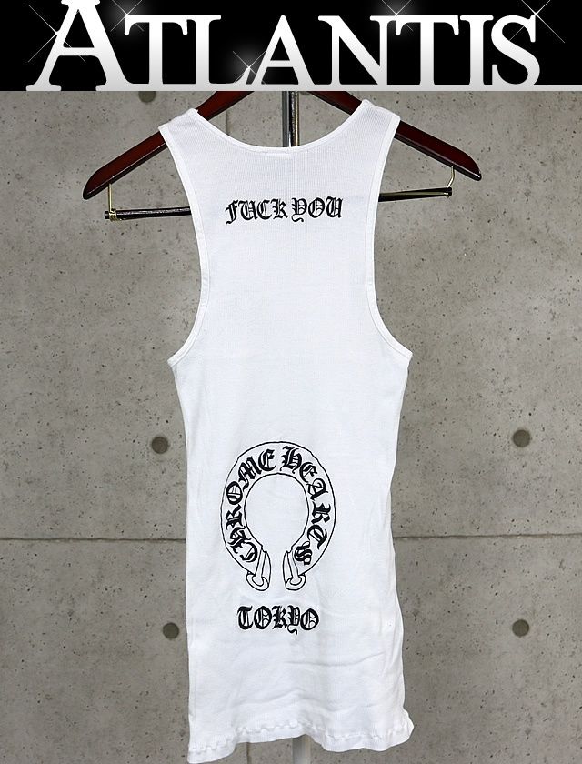 CHROME HEARTS 銀座店 クロムハーツ 東京 FUCK YOU ヴァインダガー ホースシュー プリント リブタンクトップ メンズ size M 白 100875