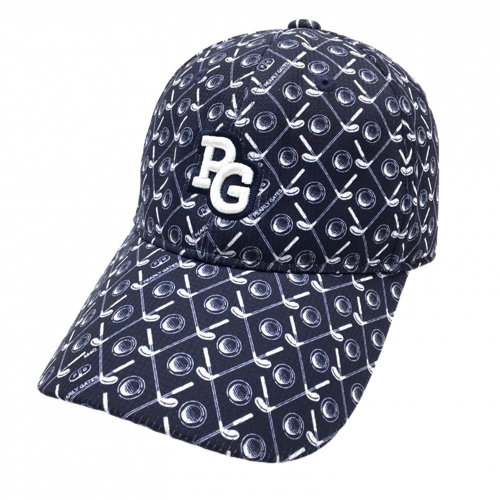 パーリーゲイツ キャップ ネイビー×白 ゴルフクラブ総柄 立体ロゴ FR ゴルフウェア 2025年モデル PEARLY GATES