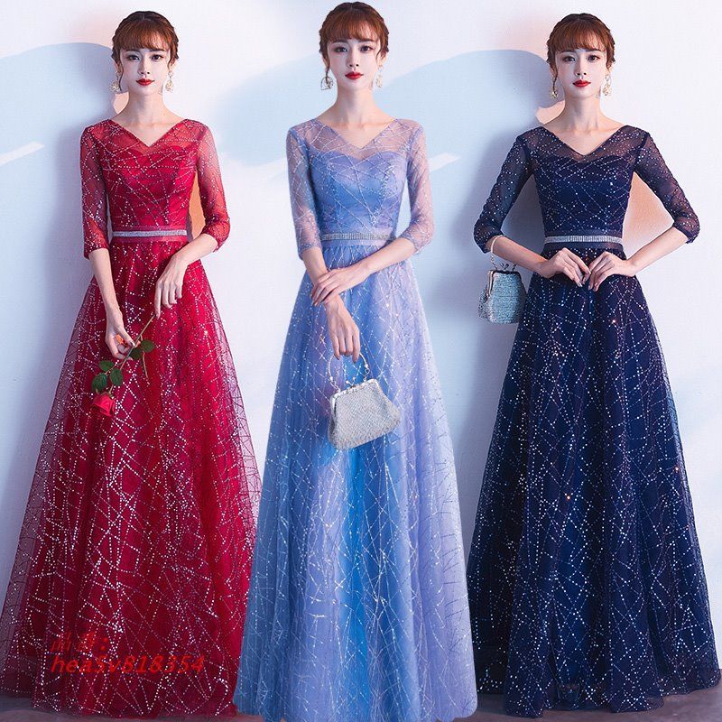 ドレス ネイビー ワインレッド ライトブルー ロングドレス 演奏会ドレス 大人 舞台ドレス コンクール 発表会 コーオーケストラ コンサート 合唱衣装 hea5v818354