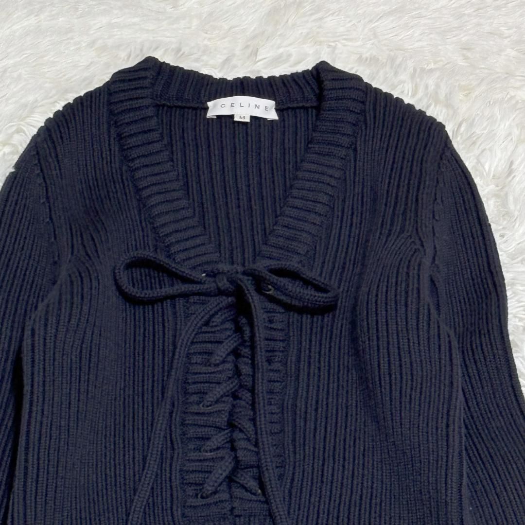 CELINE 長袖 マキシ丈ウールニットワンピース M ネイビー