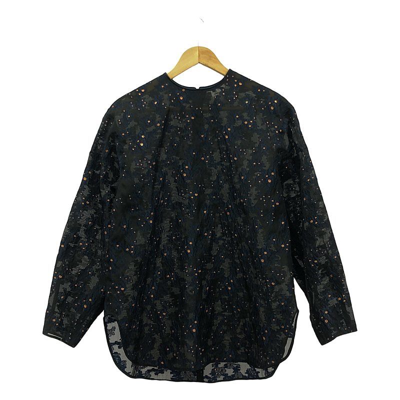 【美品】  BLAMINK / ブラミンク | フラワー ジャガード シアー ブラウス | 36 | ブラック/ネイビー | レディース 美品】 BLAMINK / ブラミンク | フラワー ジャガード シアー ブラウス