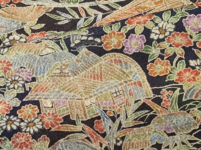 平和屋着物○上質な小紋 飛鶴文 鬼しぼ縮緬 正絹 逸品 CAAX0861vf