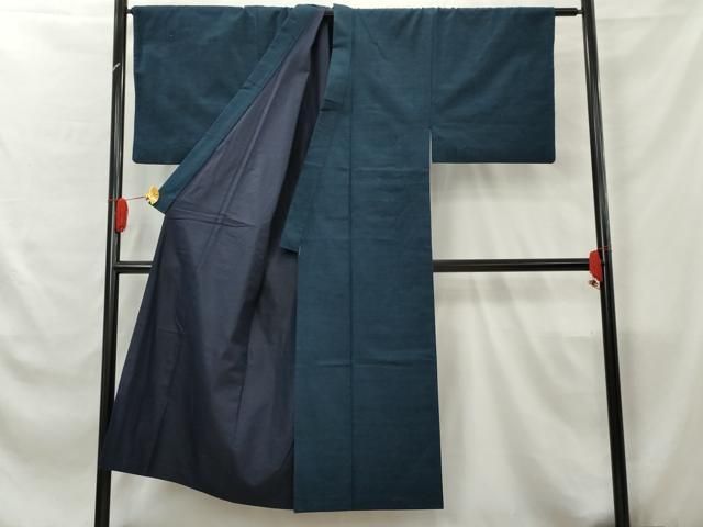 平和屋着物●男性 紬 アンサンブル 色留袖 紺瑠璃色 正絹 AABA6050cs