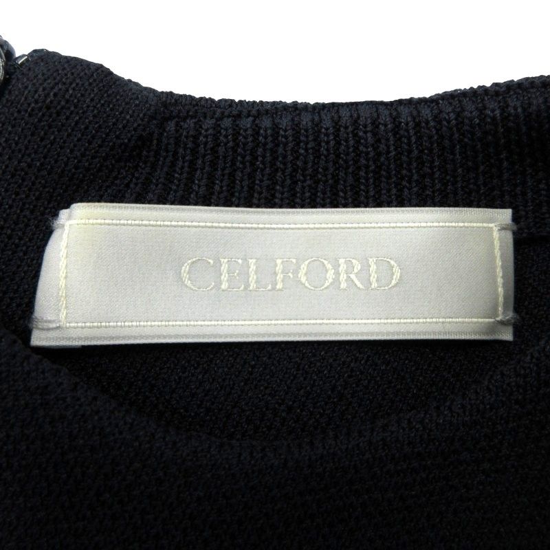 CELFORD ネイビー ノースリーブ ワンピース セール】ボウタイノースリーブニットワンピース（ワンピース