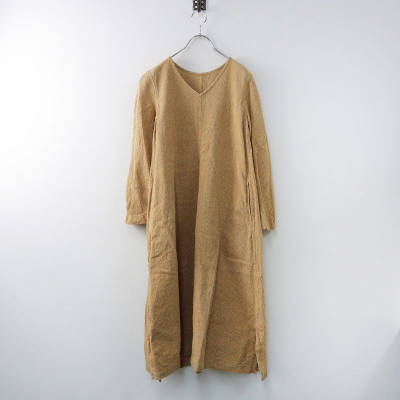 うさと USAATO 手織り 天然草木染 Vネック フレア ワンピース  