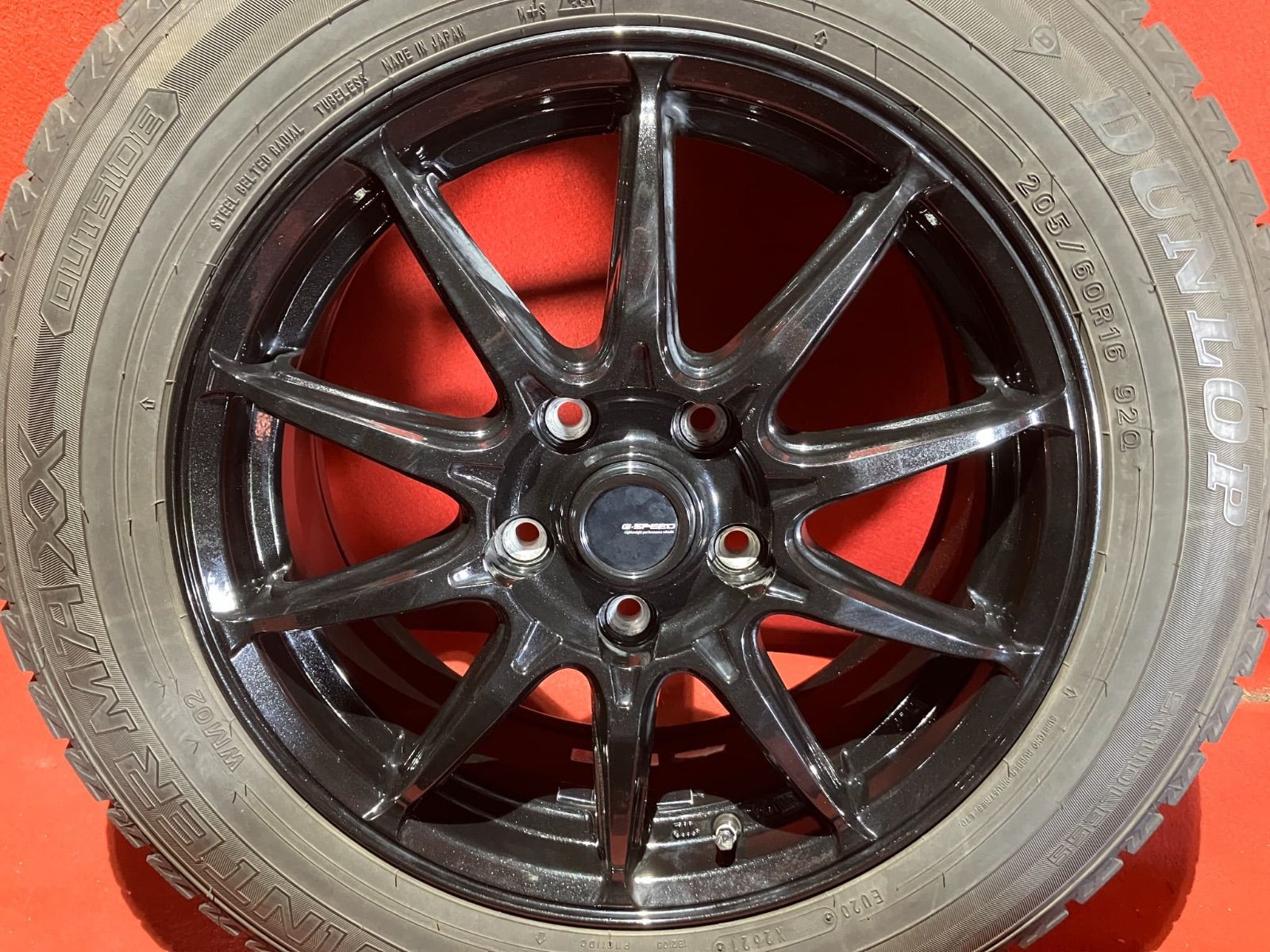 スタッドレスタイヤホイールセット 205 60R16 DUNLOP WM02 16x6.5J 48 114.3 5H 社外 G.speed 4本SET
