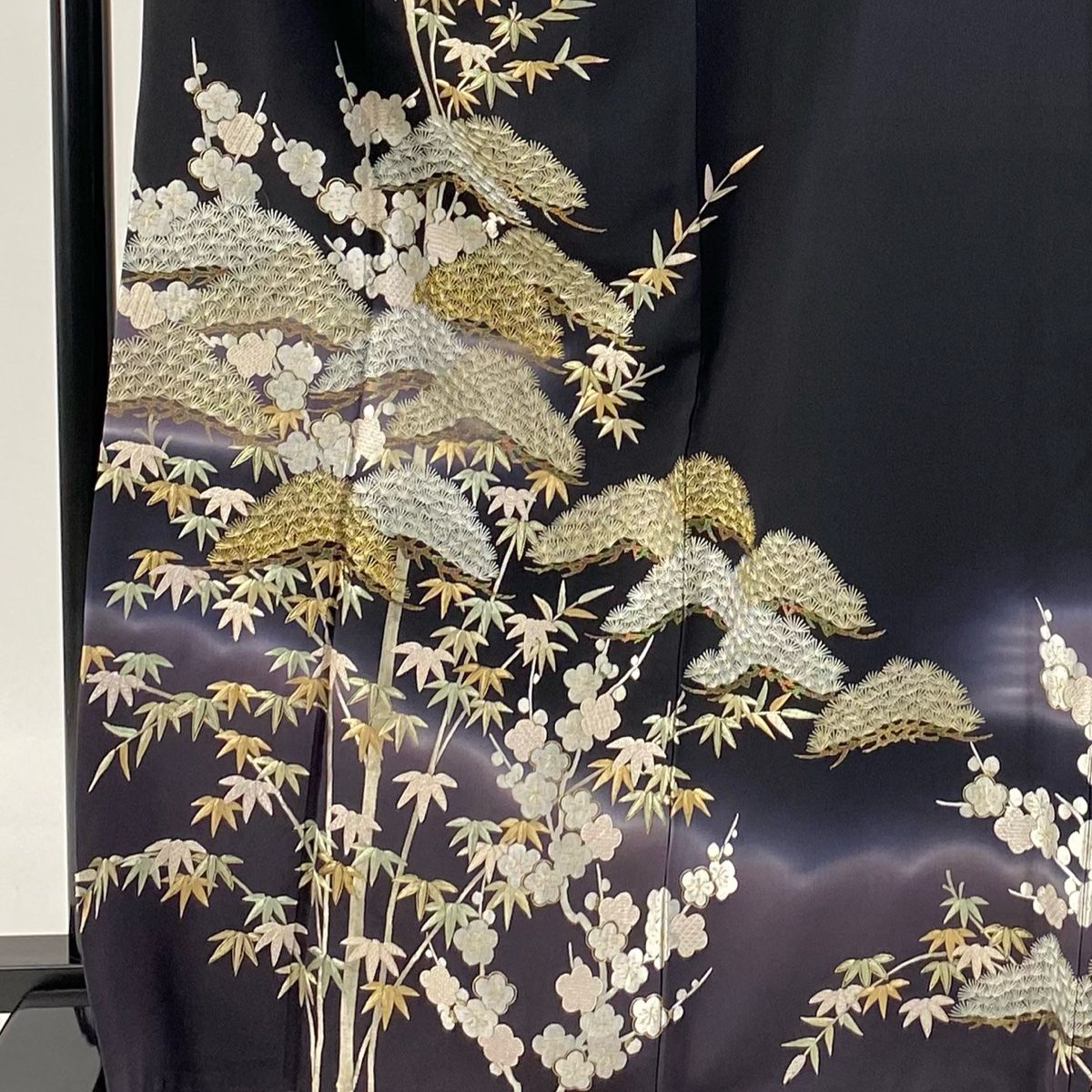 訪問着 身丈169cm 裄丈69cm L 袷 松竹梅 刺繍 金糸 黒 正絹 逸品