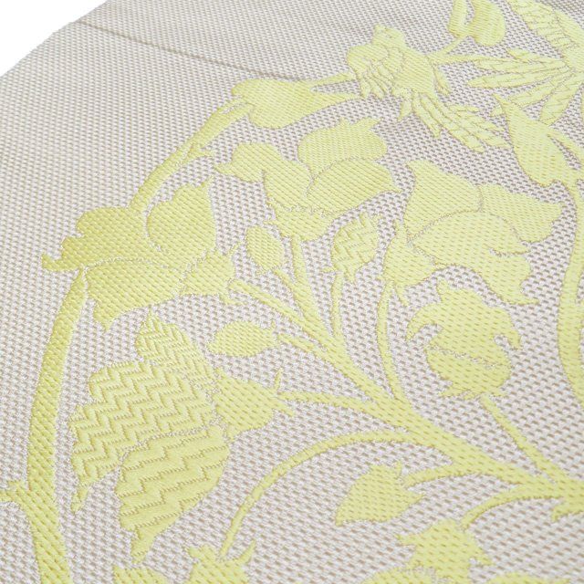 未使用品 名古屋帯 博多織 芥子色 長さ3m49cm 唐花 普段着 正絹 名古屋帯 未使用 本場筑前博多織 黒木織物 全通 八寸 白 薄青 灰
