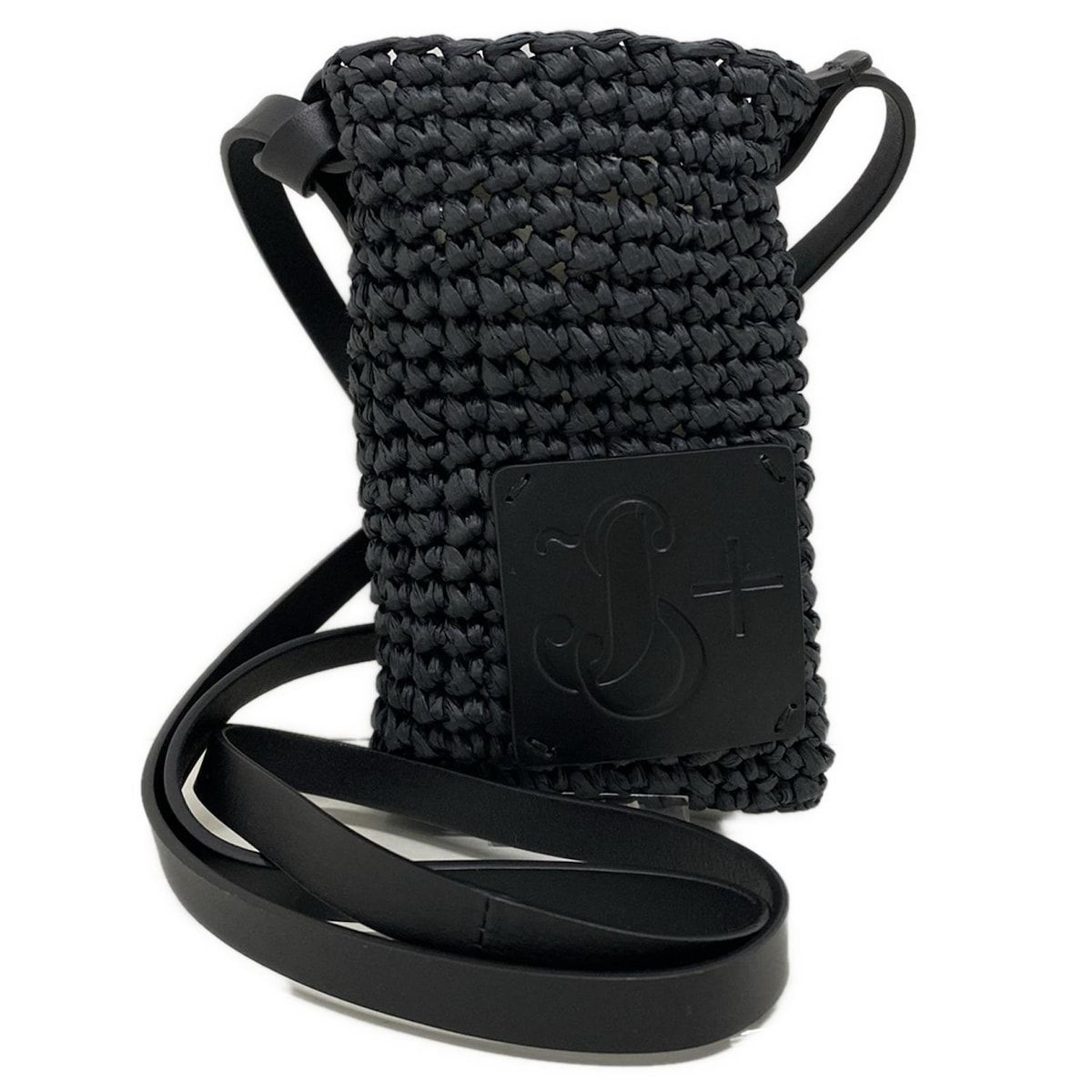 JILSANDER ジルサンダー 携帯電話ケース クロシェット フォン ポケット 黒 JIL SANDER |スマホショルダー|かぎ針編み レザー