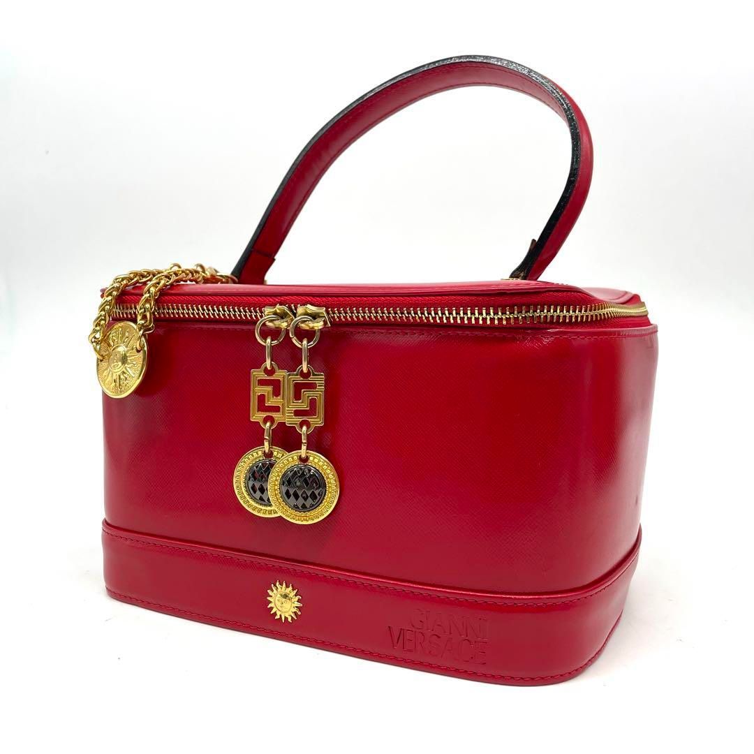 GIANNI VERSACE ジャンニヴェルサーチ バニティバッグ ポーチ サンバースト チャーム レザー レッド