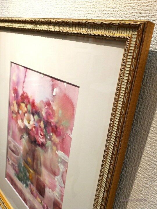 絵画 ｢With big love｣ 水彩/パステル F4 額付き Yumi Kohnoura 神之浦