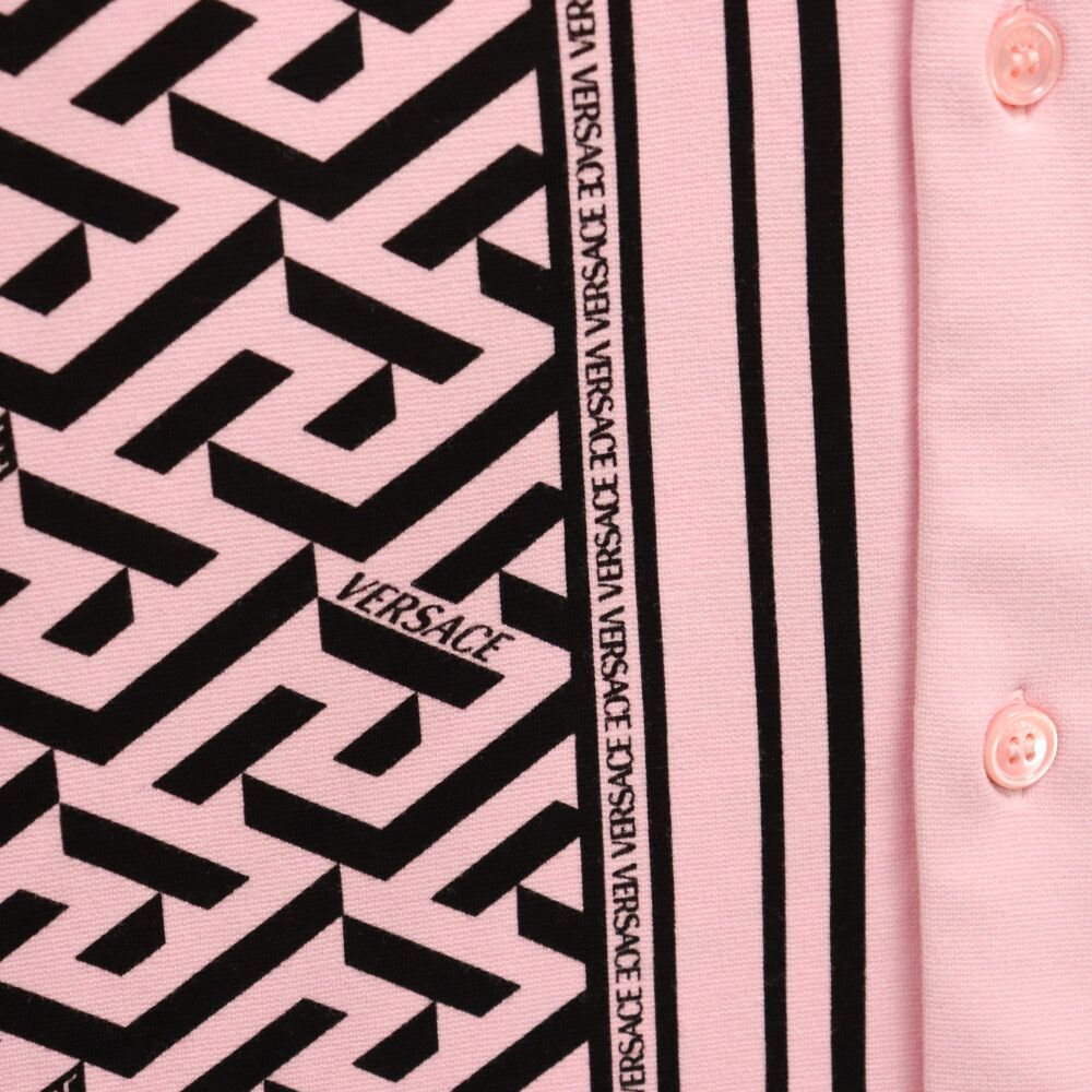 VERSACE (ヴェルサーチ) ロゴ総柄レーヨン長袖シャツ ピンク/ブラック