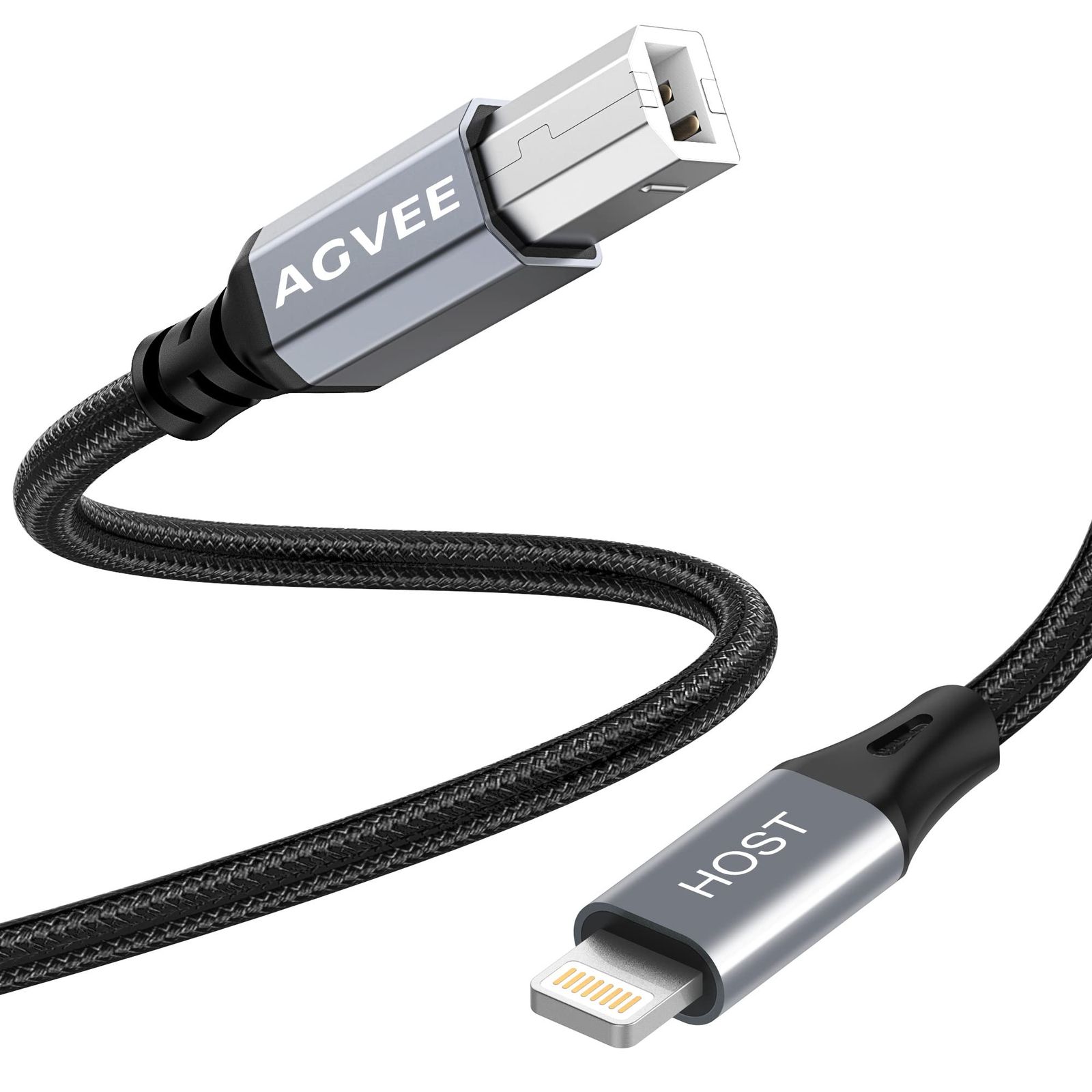 AGVEE 6.5フィート Lightning OTG MIDIケーブル USB Type-B コード iPhone iPad iOS対応 電子楽器 ピアノ ミディコントローラー Midiキーボード オーディオインターフェース [ダークグレー] [6.6ft]