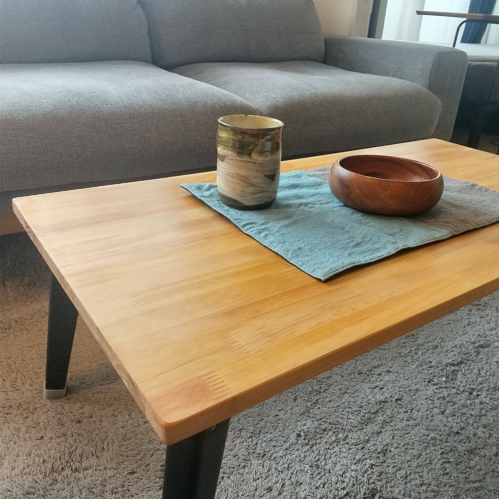 【900mm×450mm】パイン無垢集成材 折りたたみローテーブル 900mm×450mm】パイン無垢集成材 折りたたみローテーブル