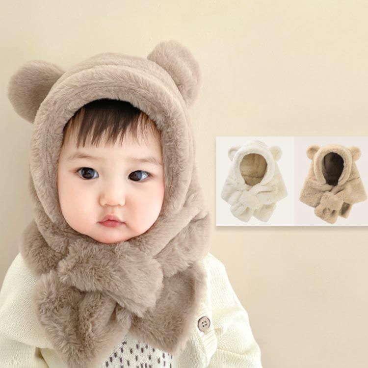 ベビー 帽子 マフラー 一体型 くま キッズ ふわふわ もこもこ 赤ちゃん 子供用帽子 暖かい クマ くま耳付き 防寒 子ども ネックウォーマー 冬 マフラー付き帽子 かわいい スヌード 雪遊び あっ xsp 2735