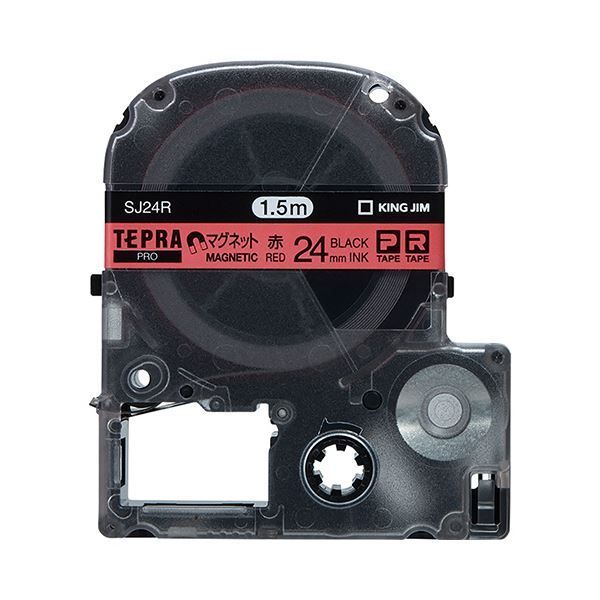 (まとめ) キングジム テプラ PRO テープカートリッジ マグネットテープ 24mm 赤／黒文字 SJ24R 1個  