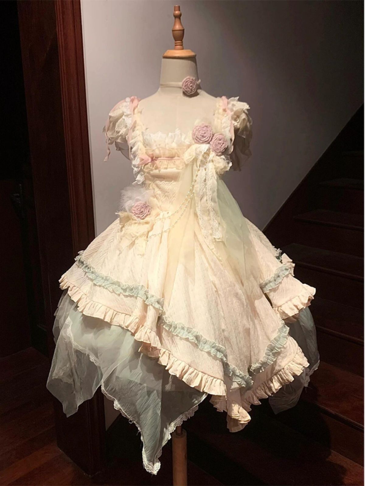 ロマンティック三花珠チェーン付き
