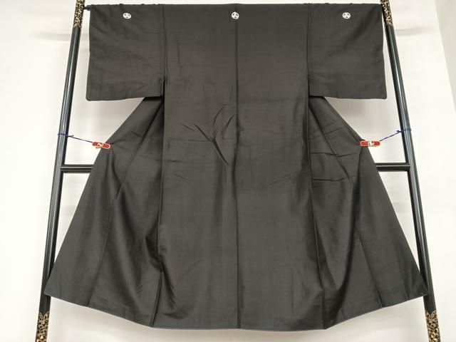 平和屋着物●男性 黒紋付 紬地 正絹 AABA0101zg