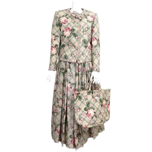 au カネコイサオ KANEKO ISAO ジャケット ワンピース スカート バッグ 4点 セット チェック柄 バラ柄 2000年 カタログ掲載 970841 k01