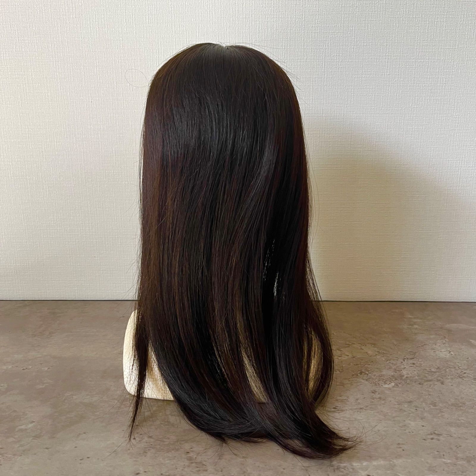 最 人毛 レミー 総手植えヘアピース 40cm ベース10×12cm ダークブラウン 通気性シルクスキン 軽い 分け目も自由