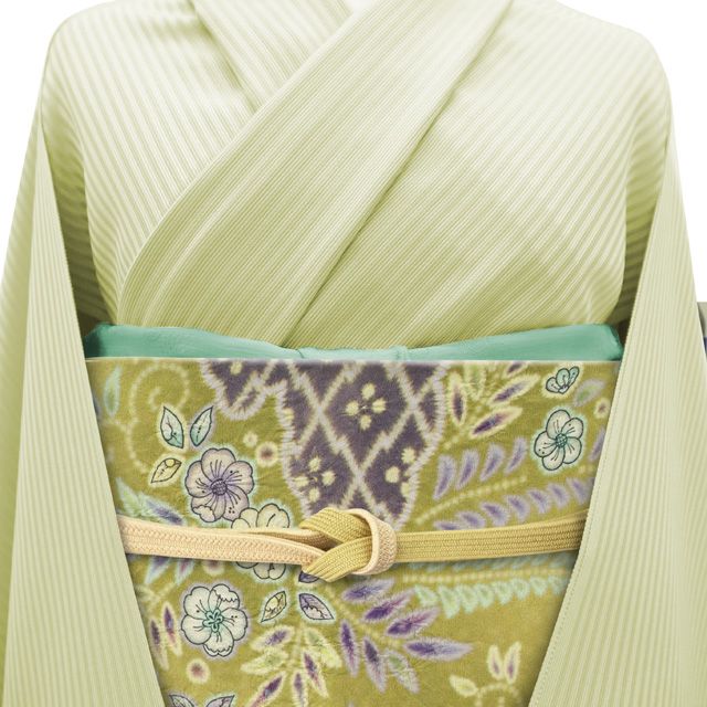 すごい値 袋帯 リサイクル フォーマル 正絹 辻が花 絞り 抹茶色 黄緑 銀通し 仕立て上がり 春 秋 冬 お太鼓柄 結婚式 七五三 入学式 卒業式 リユース すごいね みやがわ neb01550