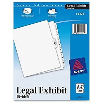 Avery-Style Legal Side Tab Divider Title: A-Z Letter White 1 Set