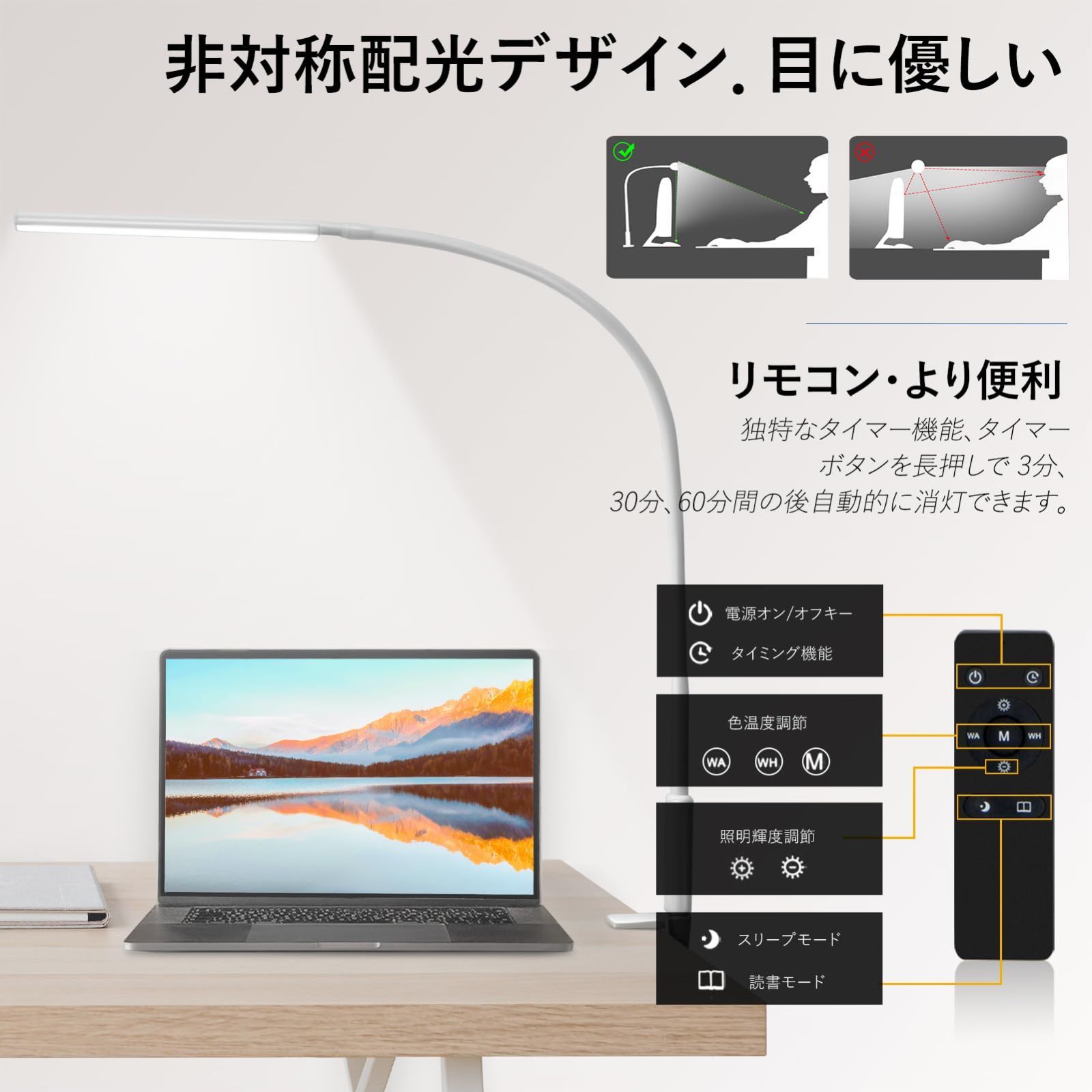 E-HEELP デスクライト LED 電気スタンド 平面発光クリップライト360