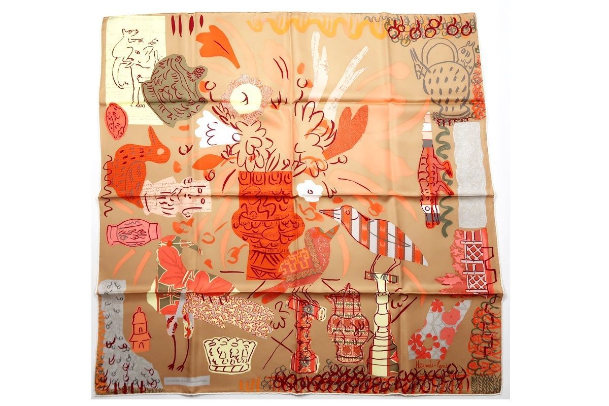 エルメスカレ90 La Maison des Oiseaux Parleurs エルメス カレ90 シルク La Maison des Oiseaux Parleurs