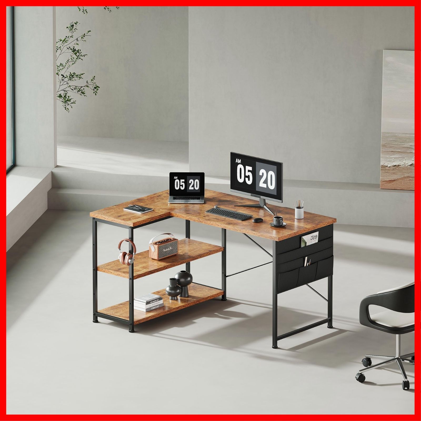 ホワイト コーナーデスク 引き出し付き 飾り台 北欧スタイル 収納付き