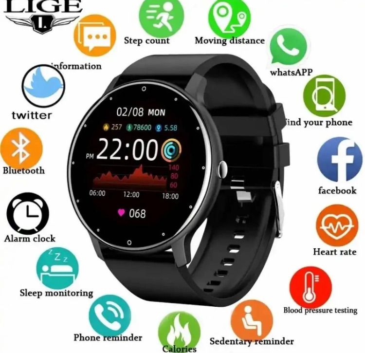 新品 LIGE スマートウォッチ 黒ベルト 腕時計 Bluetooth 多機能 通話 音楽 歩数 心拍数 健康管理 スポーツ - メルカリ