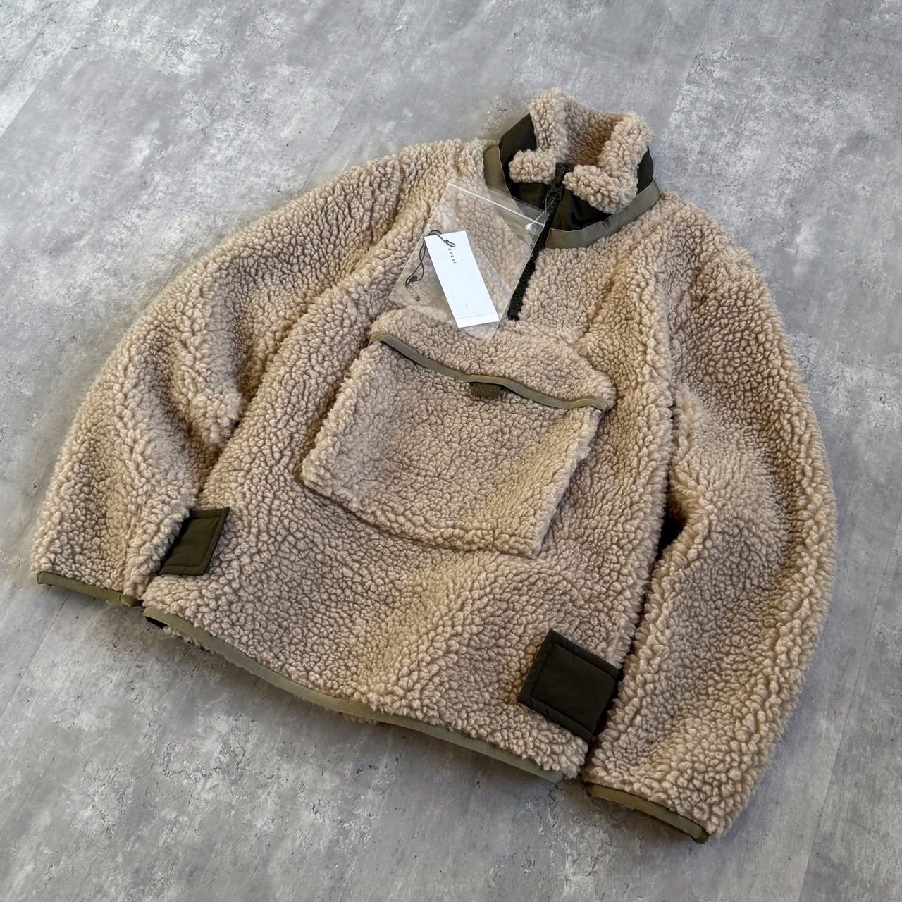 Sacai サカイ Faux-Shearling Zip-Pocket Sweatshirt ハーフジップボアジャケット ベージュ系 23-03222M メンズ Size1