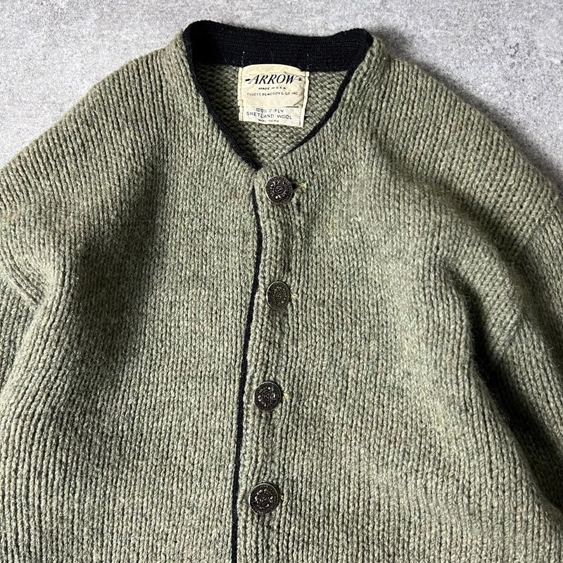 60s USA製 ARROW シェットランド ウール ニット カーディガン / 60年代  